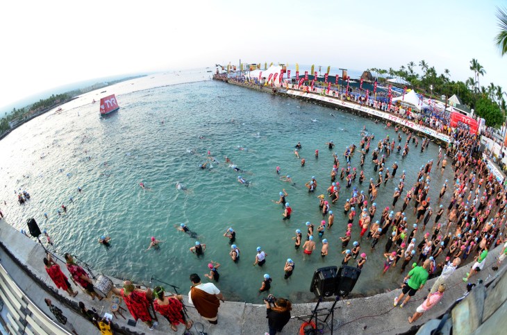 Athletes enter the water