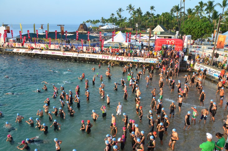 Athletes enter the water